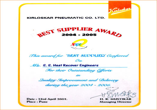 Kirloskar Pneumatic Co. Ltd. Best Supplier Award 2004-2005